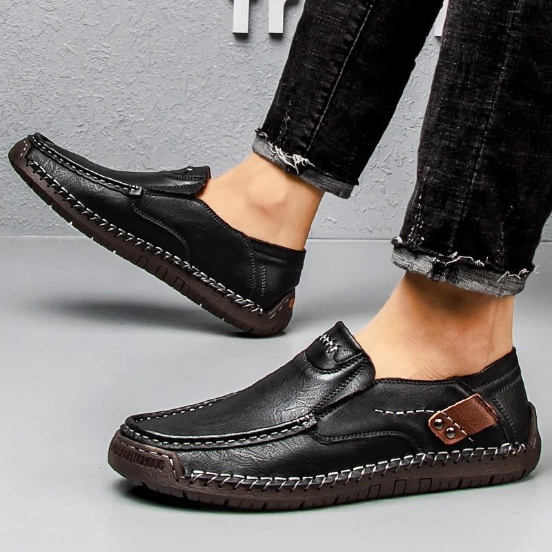 Handmade Leather Men Shoes Casual Comfortable Men Loafers Slip On Leather Shoes Men Flats Hot Sale Outdoor  Walking Shoes Man