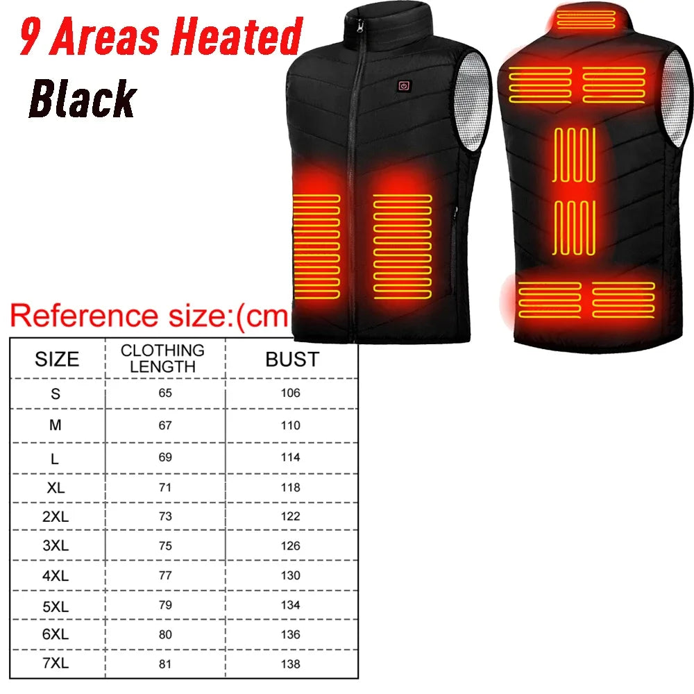 23/9 Heated Zones Vest Electric Heated Jacket Washable Men's Winter Jacket USB Heating Vest Thermal Clothing For Camping S-7XL