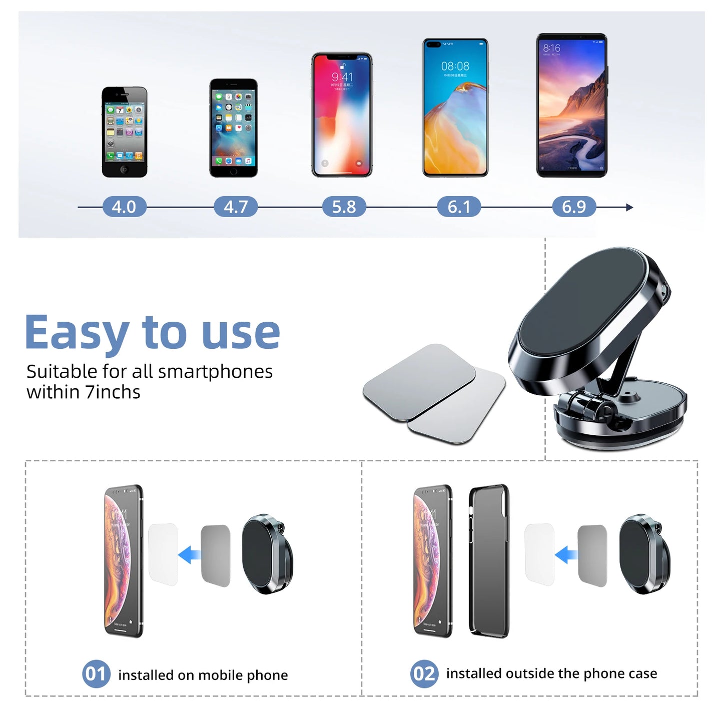 Strong Magnetic Car Phone Holder Mount Rotatable Smartphone Stand Upgrated Foldable Phone Bracket For iPhone Samsung Xiaomi LG