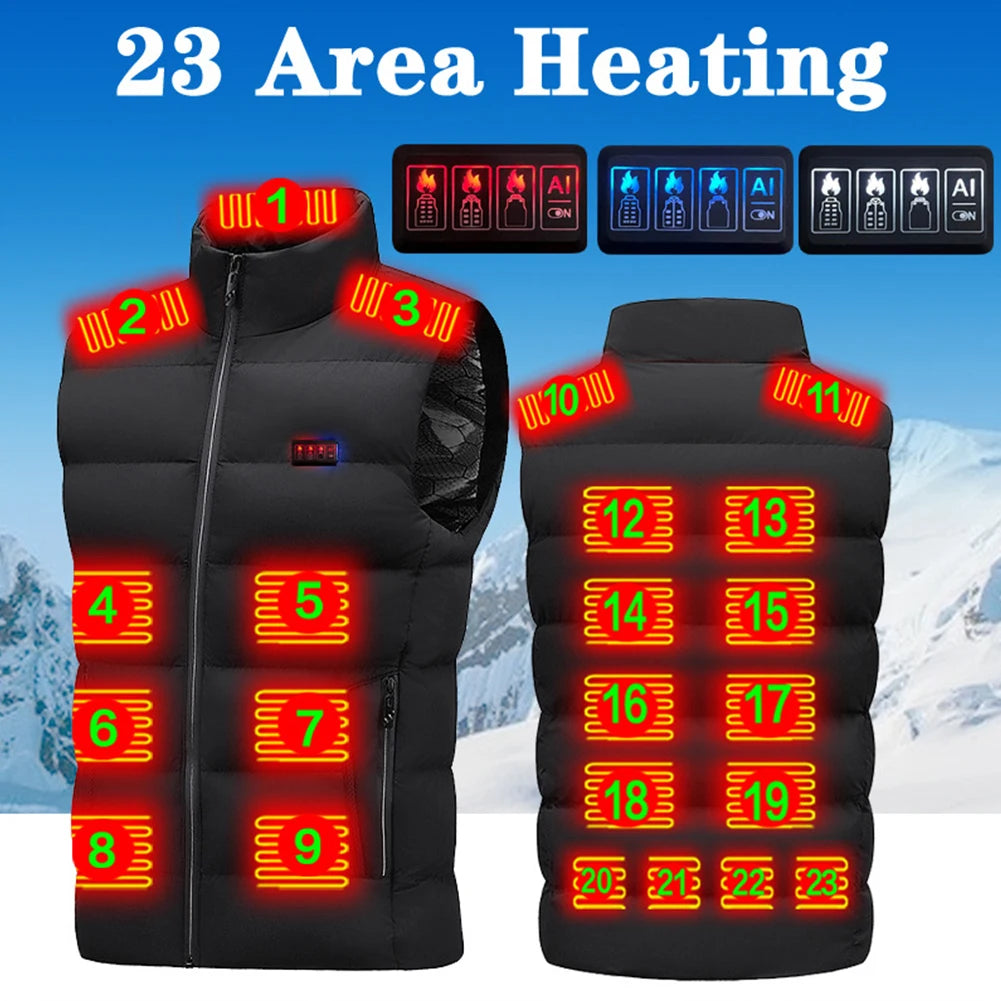 23/9 Heated Zones Vest Electric Heated Jacket Washable Men's Winter Jacket USB Heating Vest Thermal Clothing For Camping S-7XL