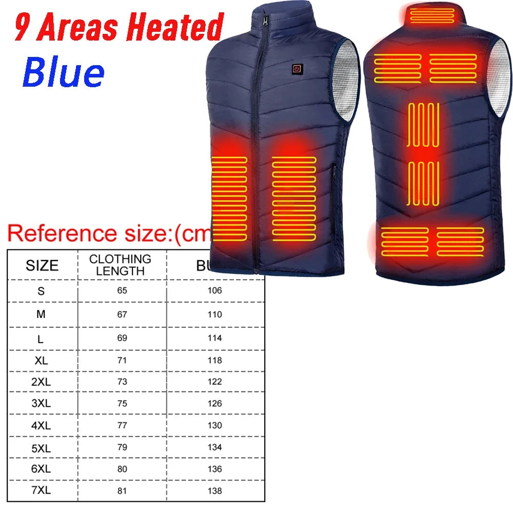 23/9 Heated Zones Vest Electric Heated Jacket Washable Men's Winter Jacket USB Heating Vest Thermal Clothing For Camping S-7XL