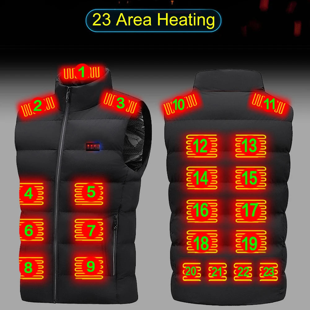 23/9 Heated Zones Vest Electric Heated Jacket Washable Men's Winter Jacket USB Heating Vest Thermal Clothing For Camping S-7XL