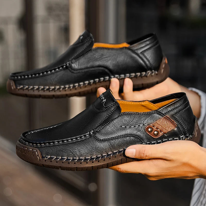 Handmade Leather Men Shoes Casual Comfortable Men Loafers Slip On Leather Shoes Men Flats Hot Sale Outdoor  Walking Shoes Man