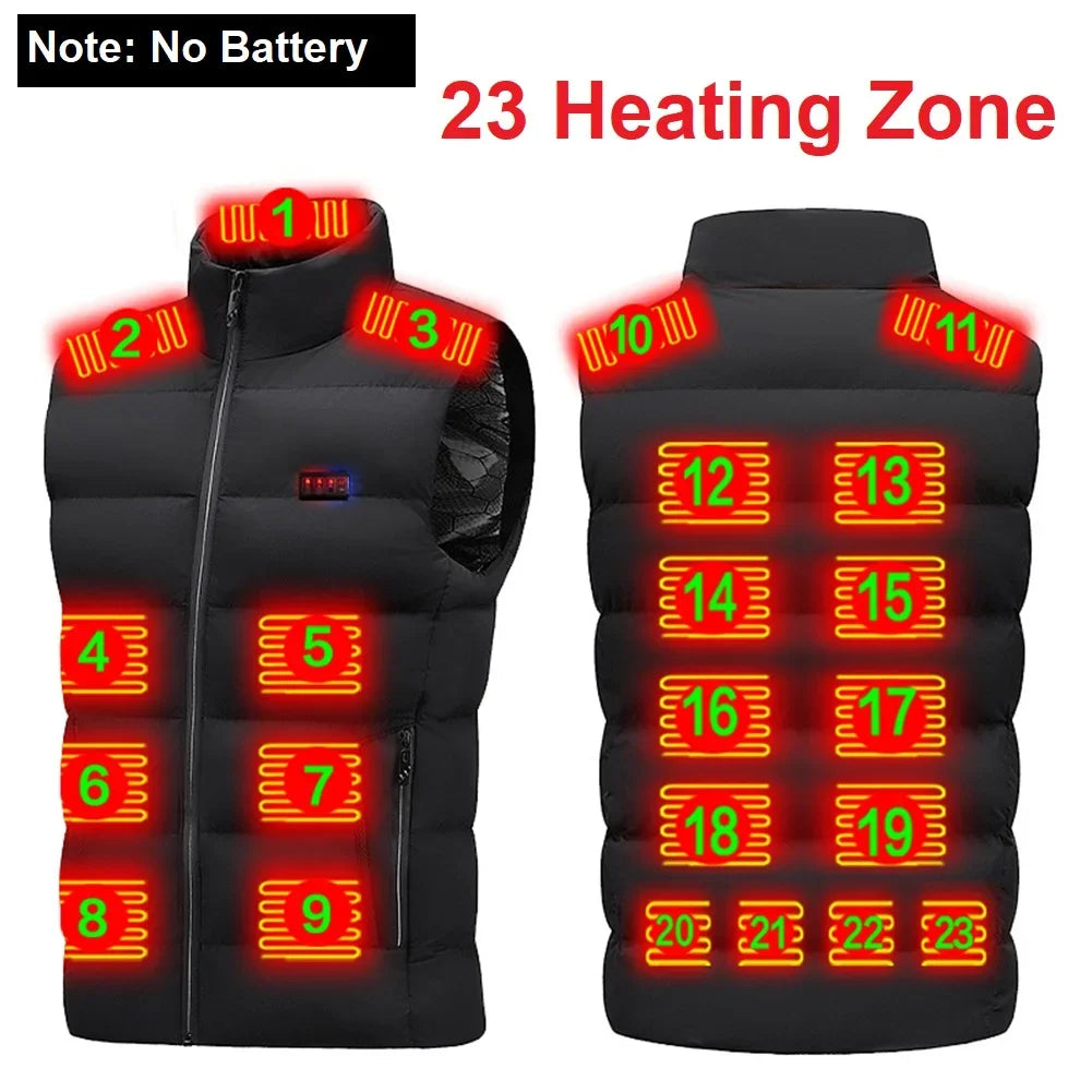 23/9 Heated Zones Vest Electric Heated Jacket Washable Men's Winter Jacket USB Heating Vest Thermal Clothing For Camping S-7XL