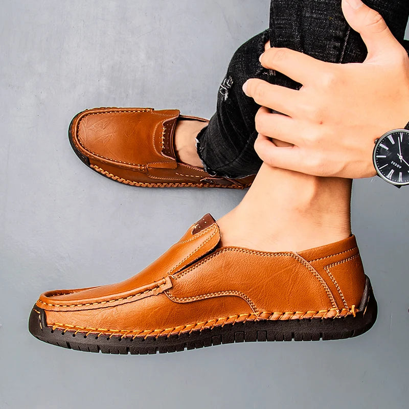 Handmade Leather Men Shoes Casual Comfortable Men Loafers Slip On Leather Shoes Men Flats Hot Sale Outdoor  Walking Shoes Man