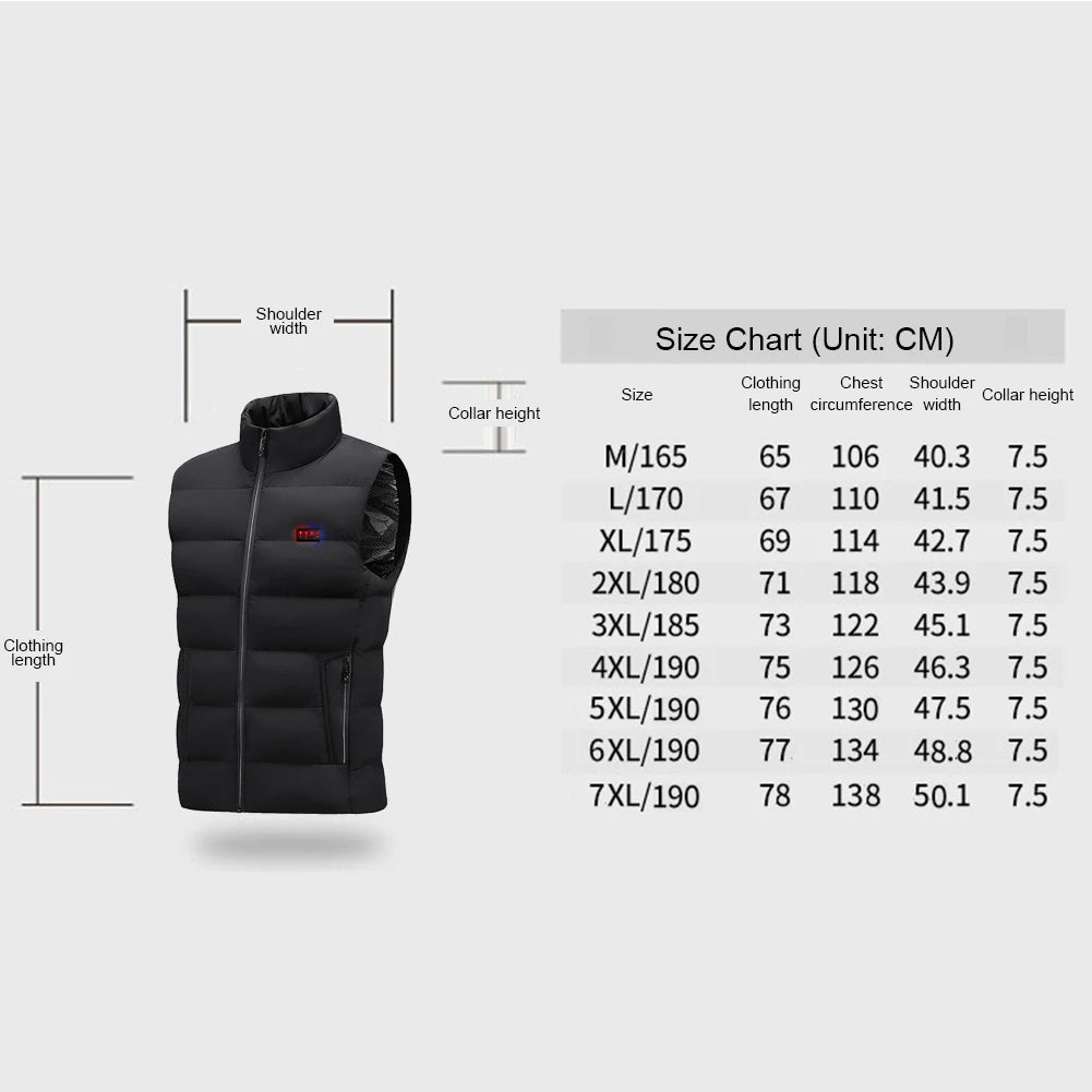 23/9 Heated Zones Vest Electric Heated Jacket Washable Men's Winter Jacket USB Heating Vest Thermal Clothing For Camping S-7XL