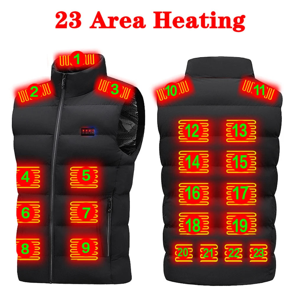 23/9 Heated Zones Vest Electric Heated Jacket Washable Men's Winter Jacket USB Heating Vest Thermal Clothing For Camping S-7XL