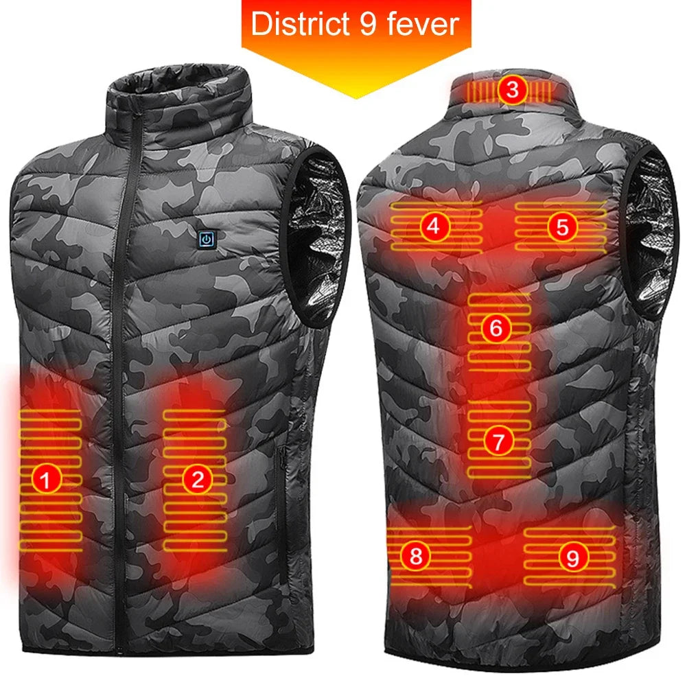 23/9 Heated Zones Vest Electric Heated Jacket Washable Men's Winter Jacket USB Heating Vest Thermal Clothing For Camping S-7XL