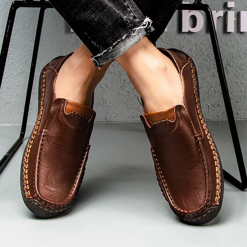 Handmade Leather Men Shoes Casual Comfortable Men Loafers Slip On Leather Shoes Men Flats Hot Sale Outdoor  Walking Shoes Man