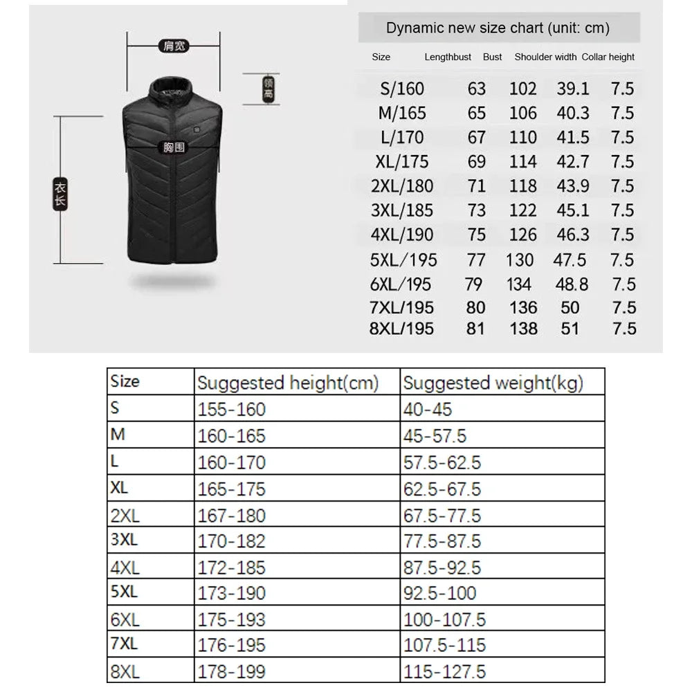 23/9 Heated Zones Vest Electric Heated Jacket Washable Men's Winter Jacket USB Heating Vest Thermal Clothing For Camping S-7XL